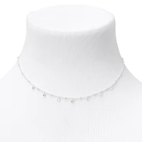 Silver-tone Cubic Zirconia Confetti Beaded Choker Necklace