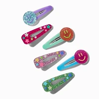 Glitter Happy Face Snap Hair Clips - 6 Pack