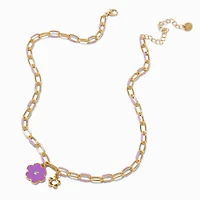 Purple Flower Paperclip Chain Pendant Necklace