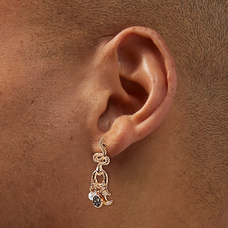 Gold-tone Snake Charm Drop Earrings