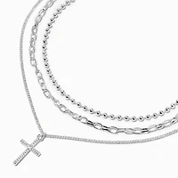 Silver-tone Paperclip & Ball Chain Cross Necklaces - 3 Pack