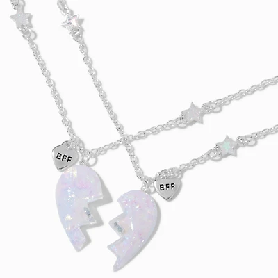 Best Friends Iridescent Split Heart Pendant Necklaces - 2 Pack
