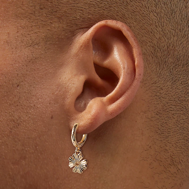 Gold-tone Radiating Clover Hoop Earrings 