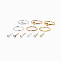 22G Mixed Metal Sterling Silver Nose Studs & Hoop - 12 Pack