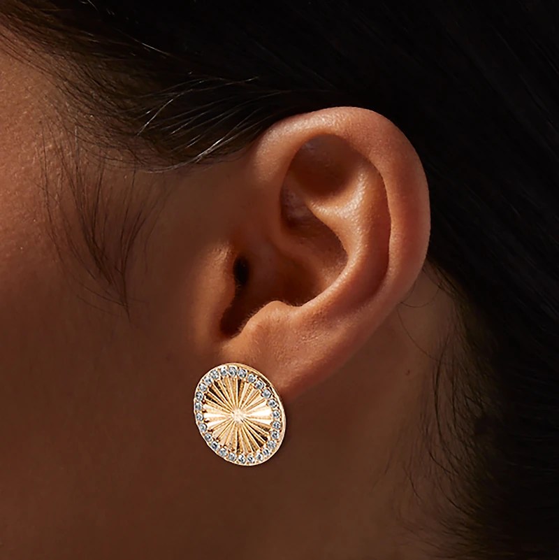 Gold-tone Radiating Disc Stud Earrings