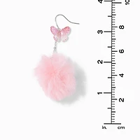 Pink Butterfly Pom Pom 3'' Drop Earrings