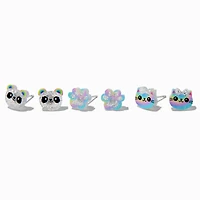 Glitter Panda & Cat Paw Acrylic Stud Earrings - 3 Pack