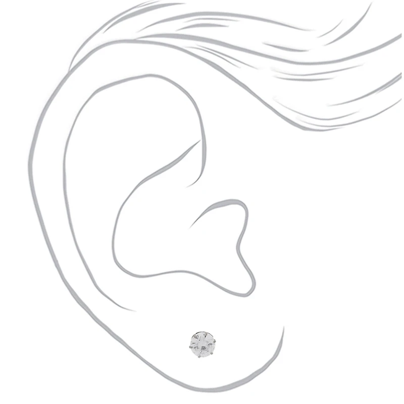C LUXE by Claire's Silver-tone Titanium Cubic Zirconia 6mm Round Stud Earrings