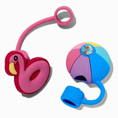 Flamingo & Beach Ball Straw Covers - 2 Pack
