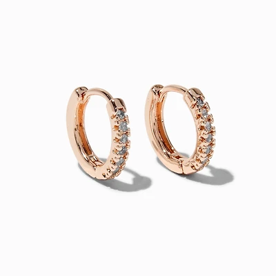 Rose Gold-tone Cubic Zirconia 10mm Hoop Earrings 