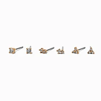 Gold-tone Cubic Zirconia 3mm Mixed Stud Earrings - 3 Pack