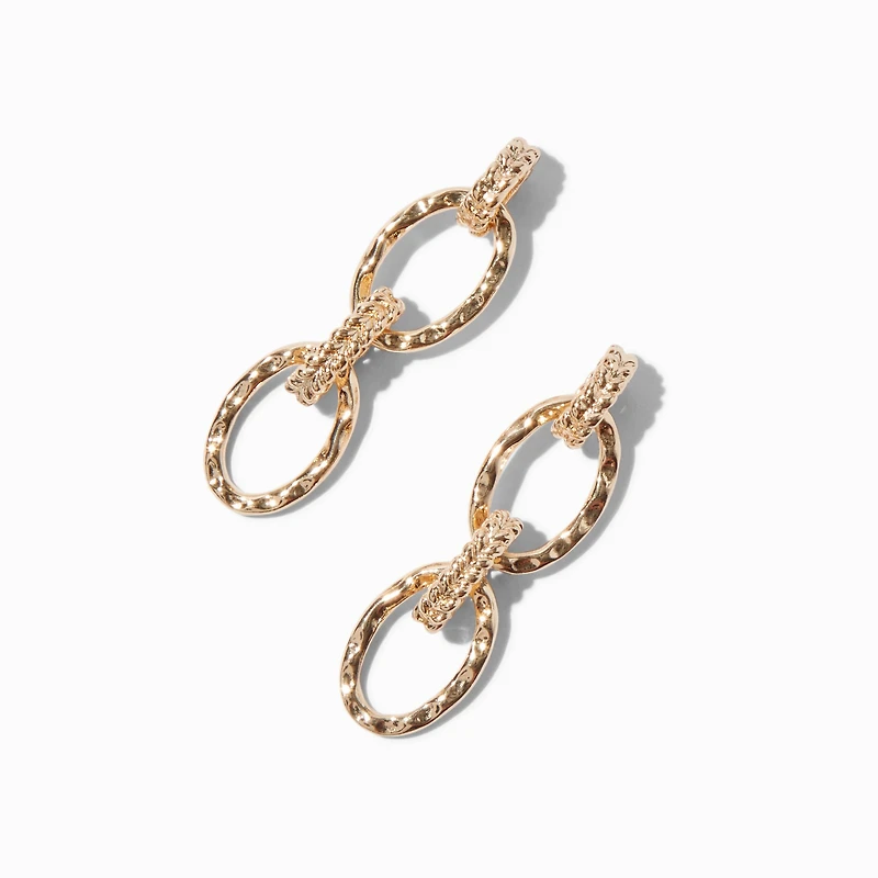 Gold-tone Textured Chain Link Drop Earrings