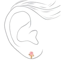 Gold-tone Crystal Pink Rose Clip-On Earrings