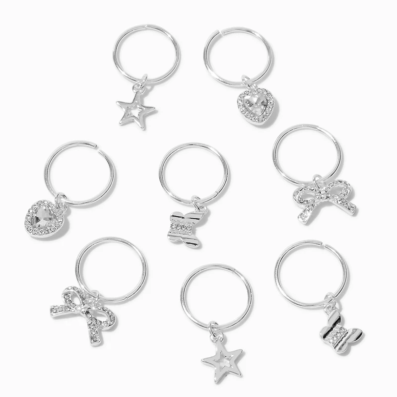 Silver Icon Hair Rings - 6 Pack