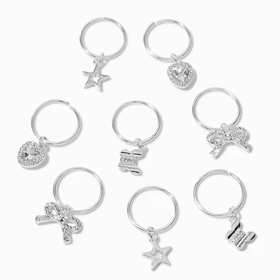 Silver Icon Hair Rings - 6 Pack