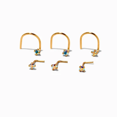 22G Gold-tone Sterling Silver Iridescent AB Nose Studs - 6 Pack 