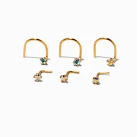 22G Gold-tone Sterling Silver Iridescent AB Nose Studs - 6 Pack 