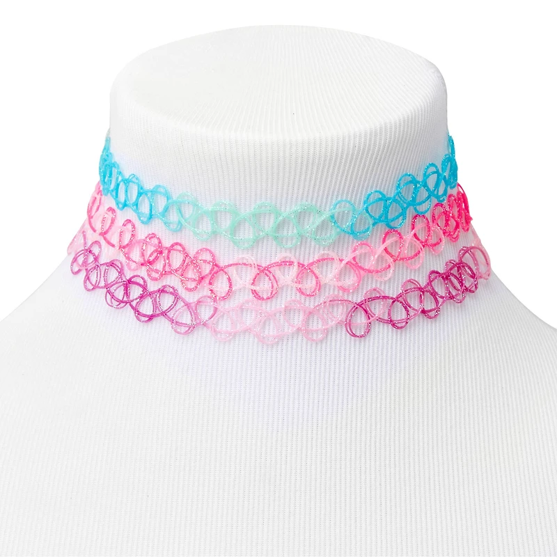 Pastel Glitter Ombré Tattoo Choker Necklaces - 3 Pack