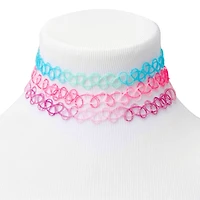 Pastel Glitter Ombré Tattoo Choker Necklaces - 3 Pack