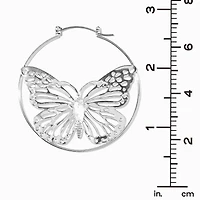 Silver-tone Filigree Butterfly 50mm Hoop Earrings 