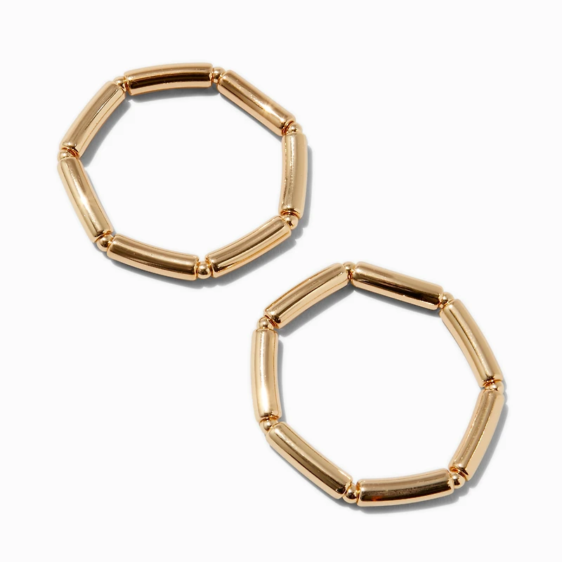 Gold-tone Macaroni Tube Stretch Bracelets - 2 Pack