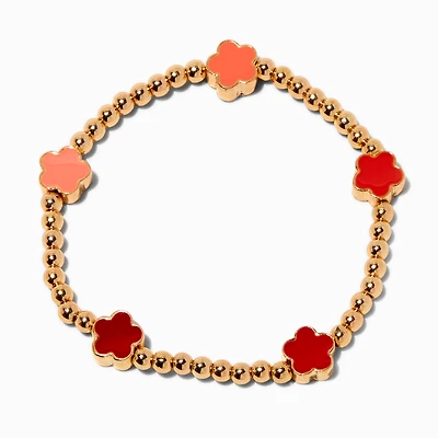 Red & Coral Ombré Clover Beaded Stretch Bracelet