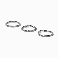20G Silver-tone Titanium Braided & Smooth Nose Hoop Rings - 3 Pack