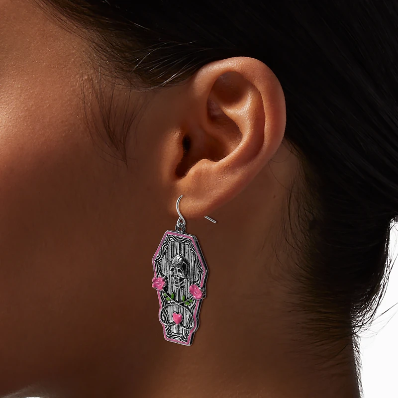 Pink Coffin Halloween Drop Earrings