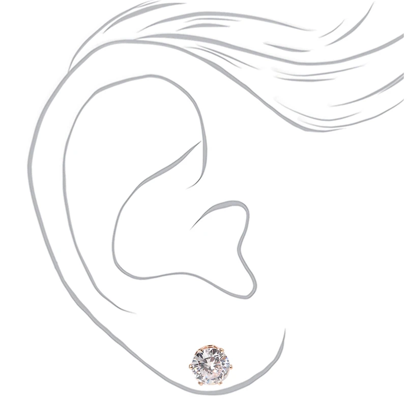 Rose Gold-tone Cubic Zirconia 8mm Round Stud Earrings