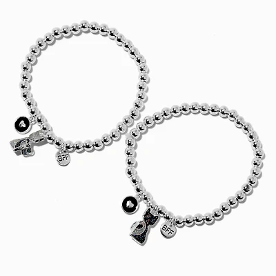 Best Friends Black Glitter Cat Beaded Stretch Bracelets - 2 Pack