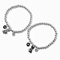 Best Friends Black Glitter Cat Beaded Stretch Bracelets - 2 Pack