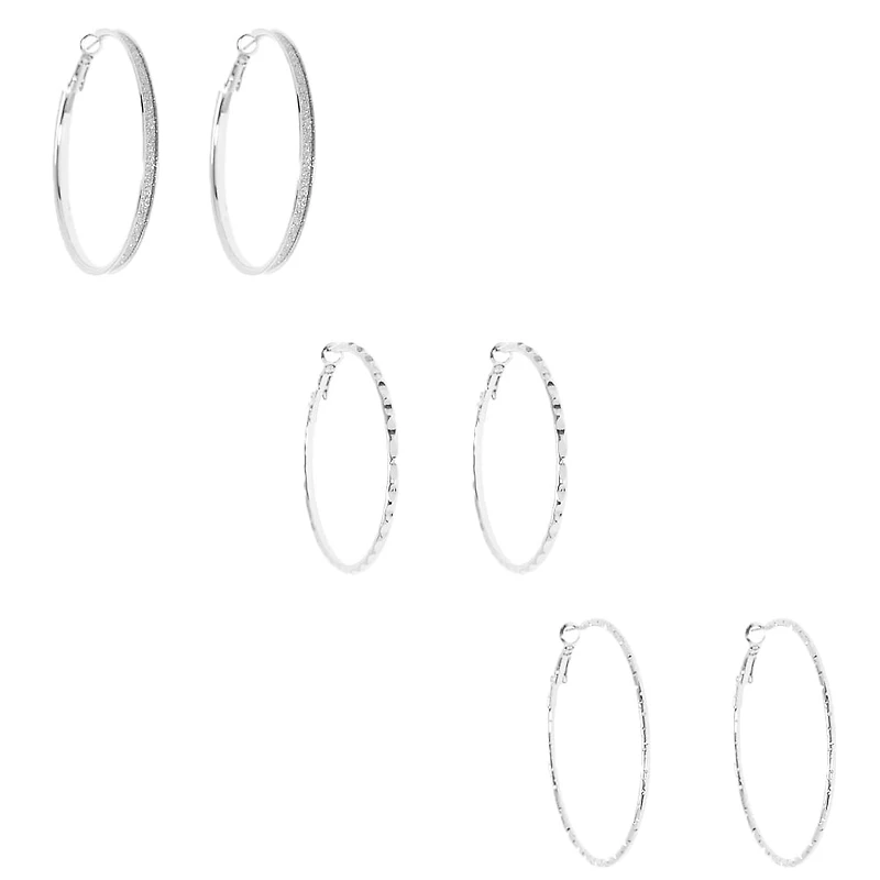 Silver-tone 50mm Hoop Earrings - 3 Pack