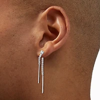 Silver-tone Cubic Zirconia Stick Front & Back Drop Earrings 