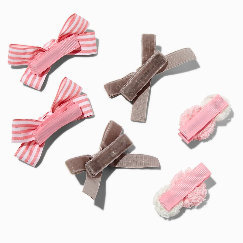 Claire's Club Pink Pom Hair Bow Clips - 6 Pack