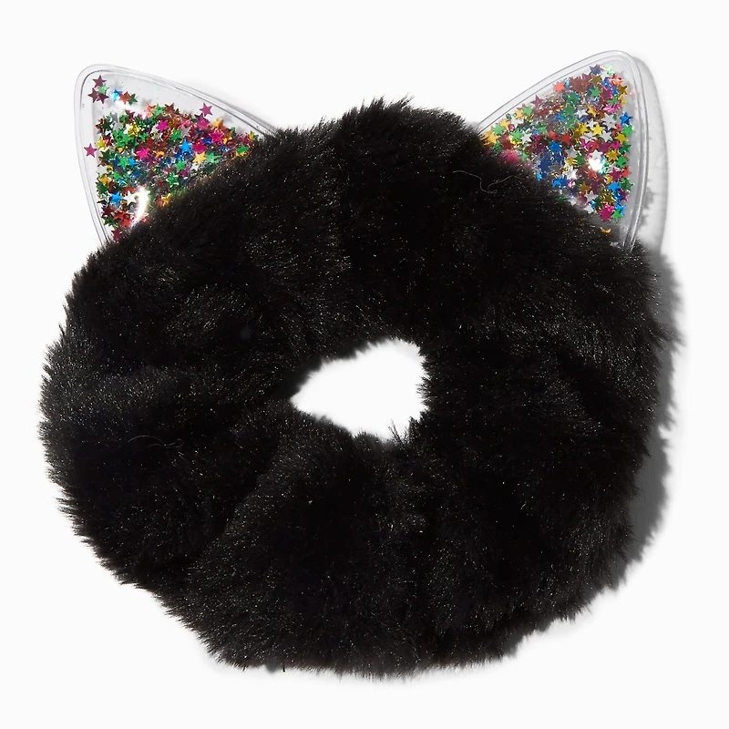 Black Furry Confetti Cat Ear Medium Hair Scrunchie 