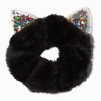 Black Furry Confetti Cat Ear Medium Hair Scrunchie 
