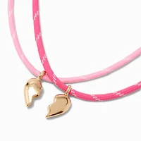 Best Friends Gold-tone Split Heart Pink Rope Pendant Necklaces - 2 Pack