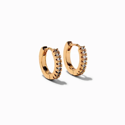 Gold-tone Cubic Zirconia Pavé 10mm Hoop Earrings