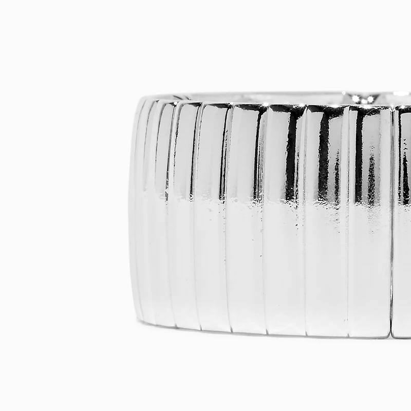 Silver-tone Thick Ribbed Stretch Bracelet 