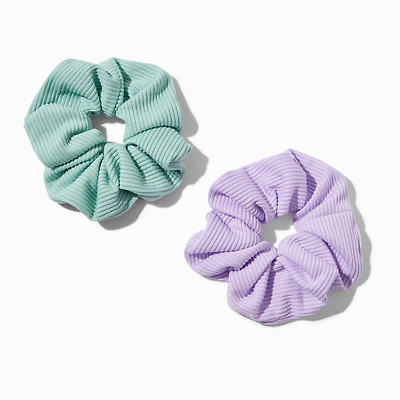 Purple & Green Ribbed Hair Scrunchies - 2 Pack