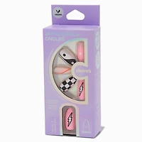 Check, Lightning Bolt & Yin Yang Stiletto Vegan Faux Nail Set - 24 Pack