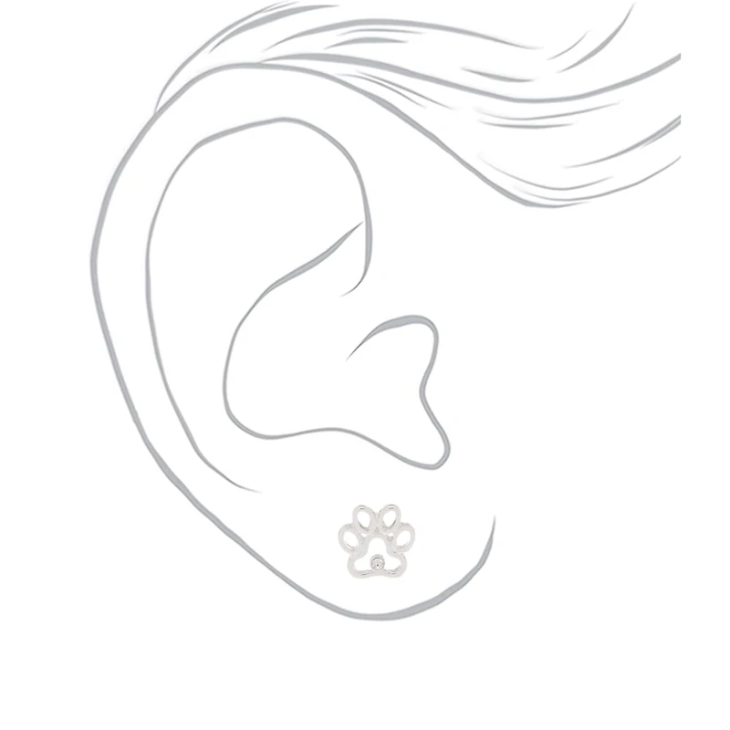 Silver-tone Paw Print Stud Earrings