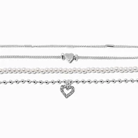 Silver-tone Heart & Pearl Chain Bracelets - 4 Pack 