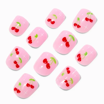 Claire's Club Pink Cherry Press On Vegan Faux Nail Set - 10 Pack