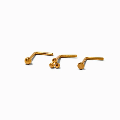 20G 18k Gold Plated Titanium Round Ball Nose Studs - 3 Pack