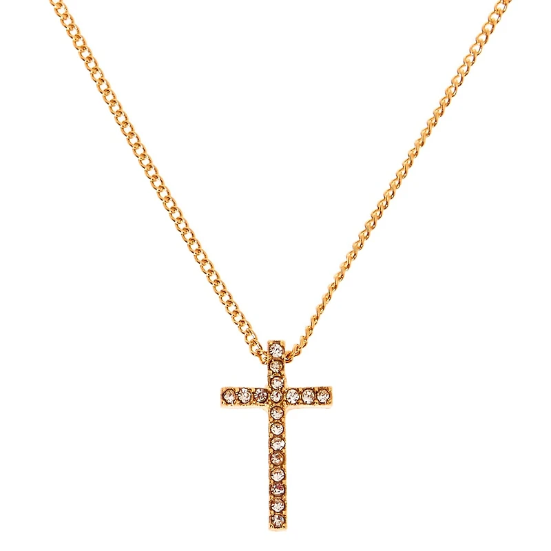 Gold-tone Crystal Cross Pendant Necklace