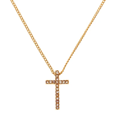 Gold-tone Crystal Cross Pendant Necklace