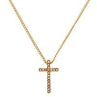 Gold-tone Crystal Cross Pendant Necklace