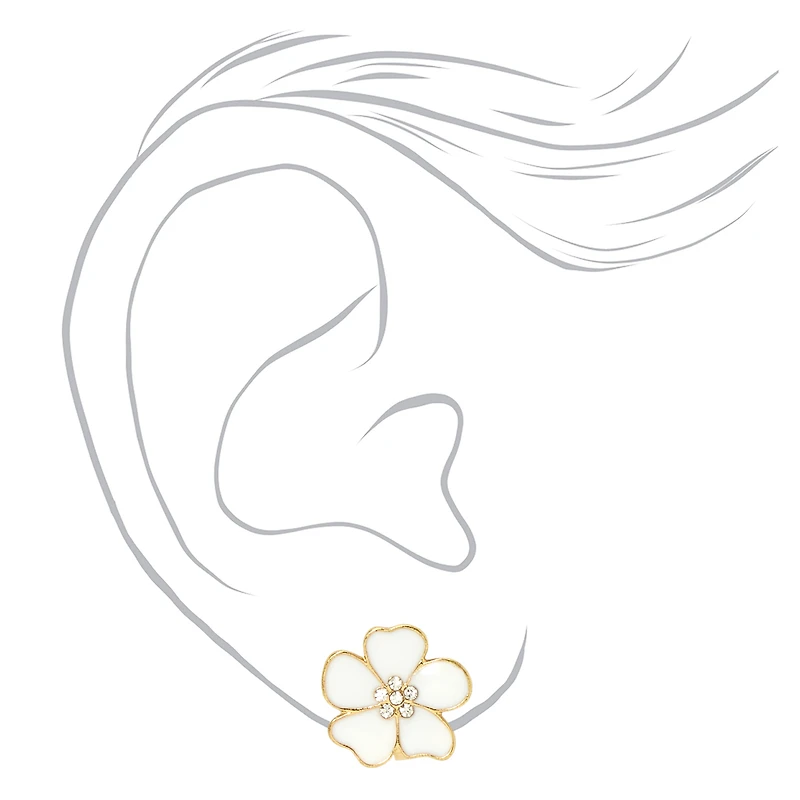 White Flower Clip-On Earrings