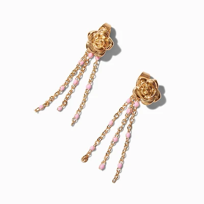 Gold-tone Carved Rose Beaded Front & Back Drop Earrings